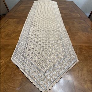Beige and Gray Embroidered Table Runner - Home Dining